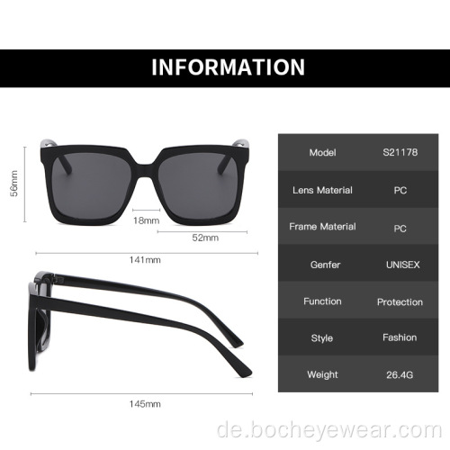 Europäische und amerikanische Mode quadratische Sonnenbrille mit großem Rahmen Damenmodetrend die gleichen Sonnenbrillen Herren-Straßensonnenbrille s2